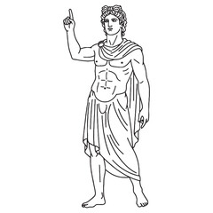 Radiant Apollo Line Art – Solar Power Vector Outline Drawing with Mythical Flow – Apollo Drawing – Vector of Apollo – Apollo Outline – Greek God Lineart