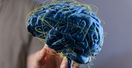 3D rendering of a human brain with neural network connections.  Ideal for healthcare, AI, or...