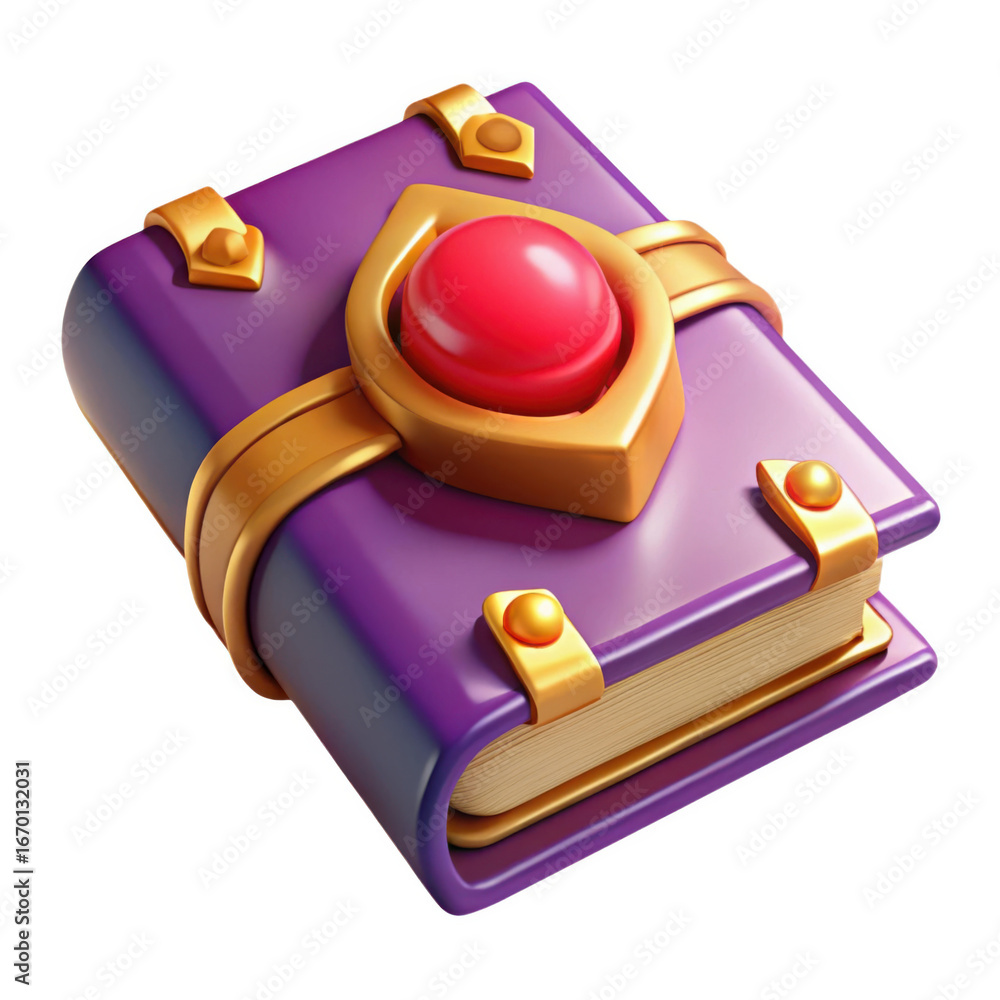 Poster 3d enchanted spellbook with red gem isolated on transparent background