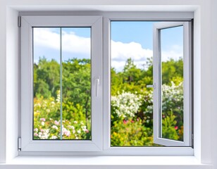 White window overlooking a garden