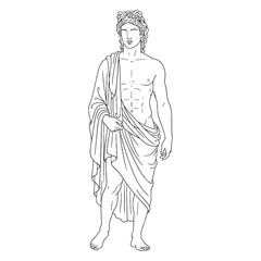 Archer Apollo Line Art – Bow and Sun Vector Outline Drawing with Mythical Precision – Apollo Drawing – Vector of Apollo – Apollo Outline – Greek God Lineart