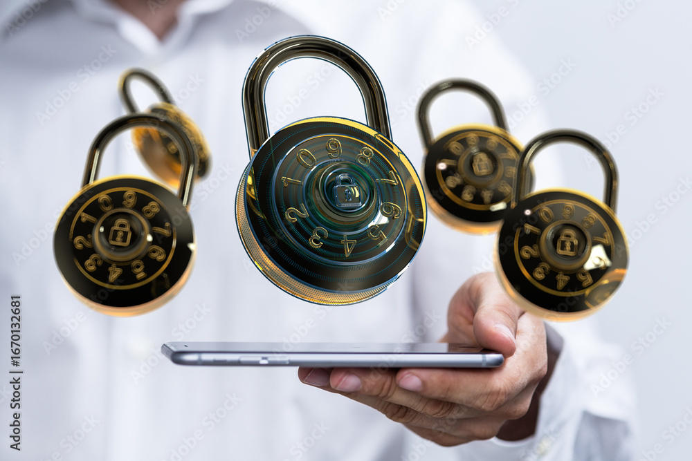 Aufkleber protecting sensitive information with strong passwords and multi-factor authentication.