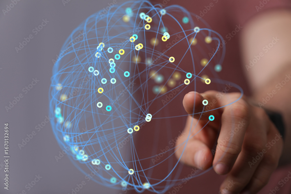 Aufkleber abstract image of a hand interacting with a digital network. perfect for technology, connection, and