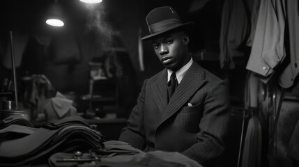 Vintage tailor shop: artisanal craftsmanship and timeless elegance in black and white