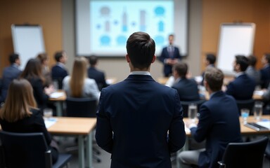 Business Conference with Focused Speaker - A business conference where the speaker is in focus and the audience is blurred. High quality