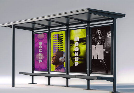 Street Bus Stop Advertising Poster Mockup