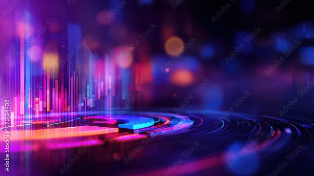 Poster vibrant abstract background with colorful light patterns and digital waveforms in a futuristic setti