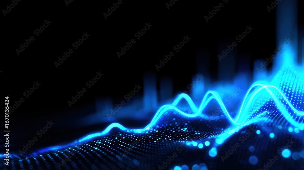 Poster abstract digital wave pattern in vibrant blue tones representing sound waves and technology backgrou
