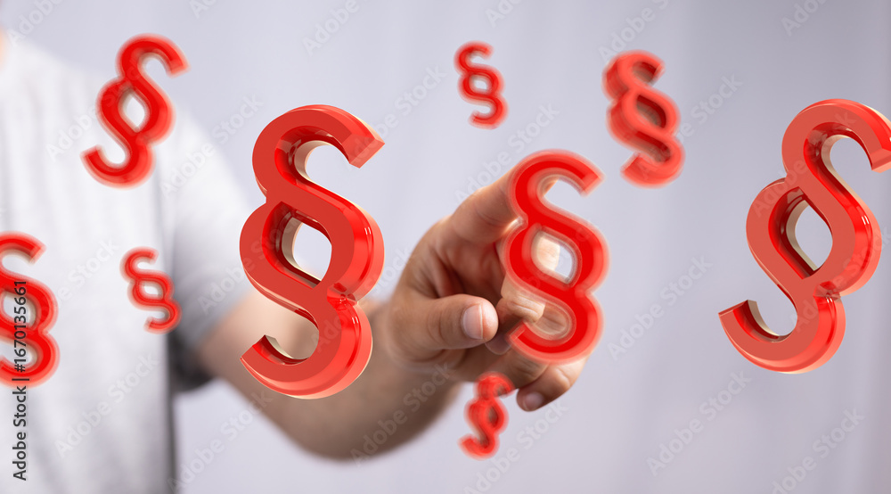 Aufkleber abstract image of a hand interacting with floating 3d paragraph symbols, representing legal concepts