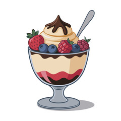 Deliciously layered berry and cream dessert in a glass sundae dish