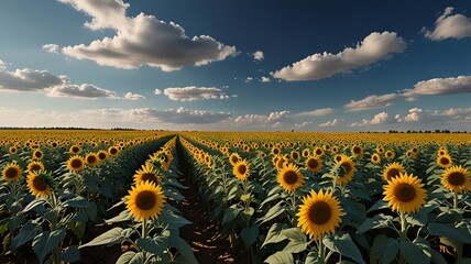 Fototapeta premium sunflower field with blue sky