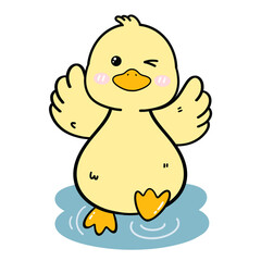 Happy Yellow Duck Playing in Water Illustration
