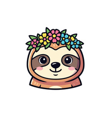 Cute sloth with flower crown illustration