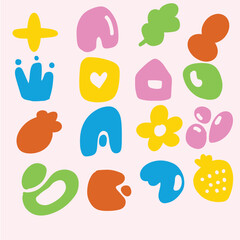 Playful Colorful Abstract Shapes Collection with pink pastel backgound