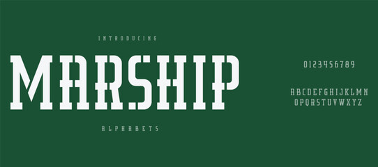 Marship  creative modern urban alphabet font. Digital abstract moslem, futuristic, fashion, sport, minimal technology typography. Simple numeric vector illustration