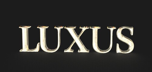 Elegant gold LUXUS lettering on a black background. Perfect for luxury branding and design projects.