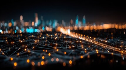 Fototapeta premium An abstract global business network with soft gradient lighting represents professional connectivity