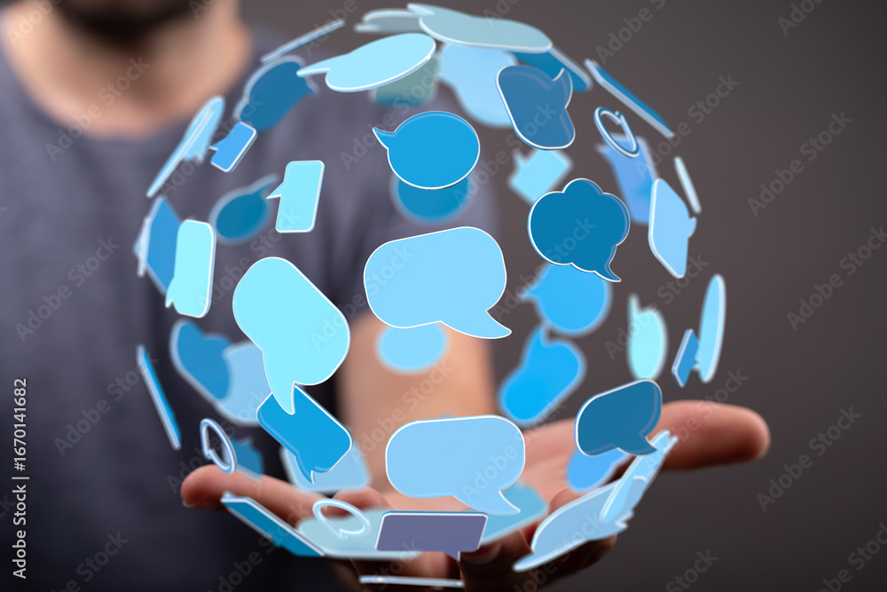 Poster seamless global communication. connect with people worldwide through instant messaging and digital c