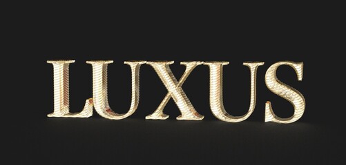 High-quality stock photo of elegant gold 'Luxus' text on a black background. Perfect for luxury...