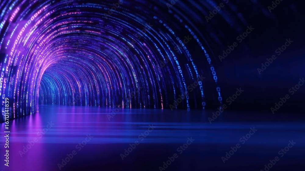 Aufkleber abstract digital tunnel with glowing binary code, showcasing futuristic technology and depth
