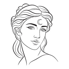 Mythical Artemis Line Art – Bow and Moon Vector Illustration Elegant Night Goddess Drawing – Artemis Drawing – Line Art Drawing of Artemis – Artemis Icon – Greek Goddess Vector