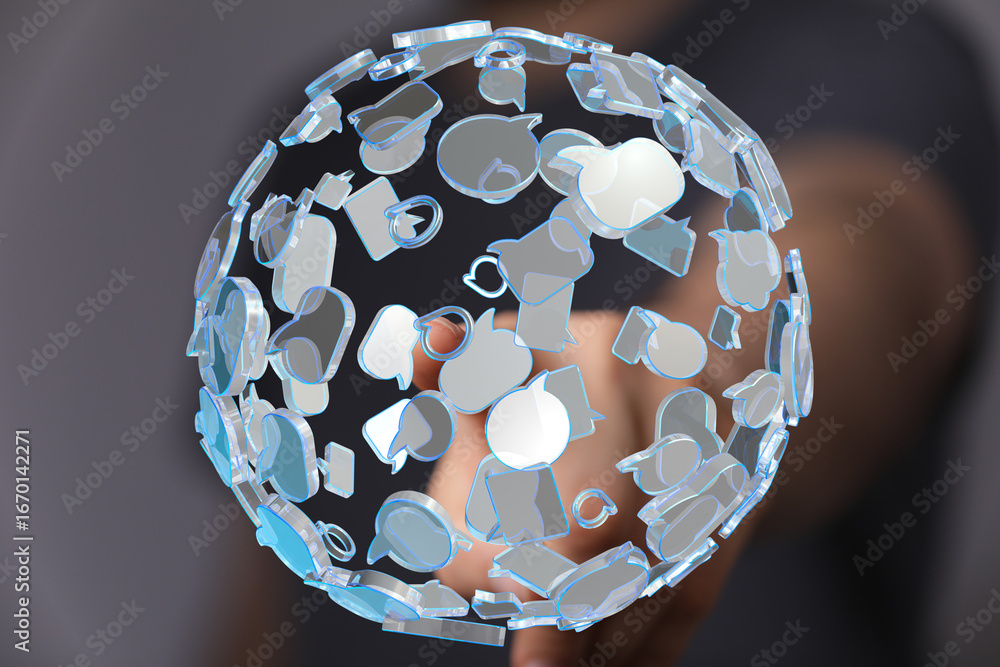 Aufkleber abstract image of a sphere formed by communication bubbles, symbolizing global interconnectedness an