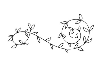 Abstract Curly Floral Line Contour Art Drawing. Minimalist Floral Decoration Element Icon. 