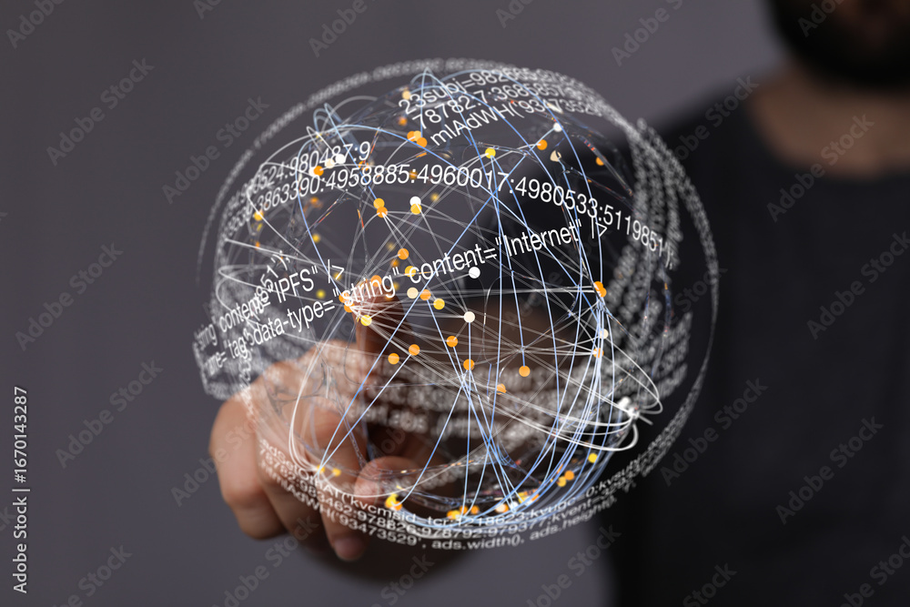 Aufkleber abstract image of interconnected data points forming a globe, symbolizing global network, internet, 