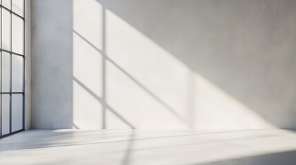 Obraz premium a minimalist studio interior with a smooth, white and grey wall serving as a neutral backdrop soft shadows from a large window create an elegant pattern on the surface, adding depth and dimension the