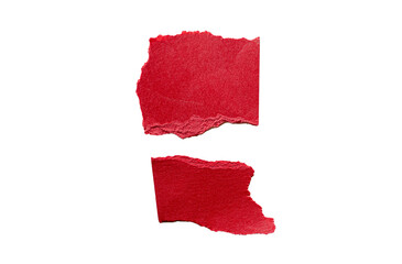 Dos trozos de papel rojo rasgado con bordes irregulares sobre fondo transparente
