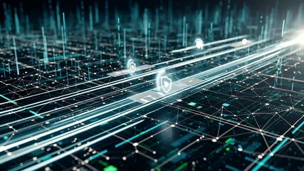 Cybersecurity digital abstract technology background with data protection shields and network - Powered by Adobe