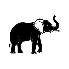 Obraz premium Black and white elephant illustration, wild animal drawing in simple line art style, African wildlife vector silhouette, large mammal graphic icon