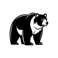 Fototapeta premium Black and white bear full body illustration, stylized wild animal vector icon, powerful mammal silhouette for wildlife, zoo, conservation, logo design, hunting emblem, or endangered species concept 