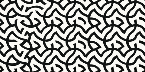 Abstract black and white interlocking curved line pattern background