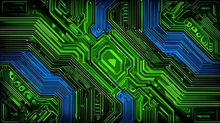 Abstract Green and Blue Circuit Board Pattern with Electronic Technology Style