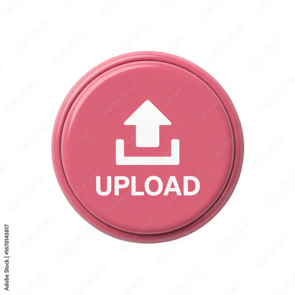 Fototapete interactive pink upload button featuring upward arrow icon and text for digital file transfer and cl