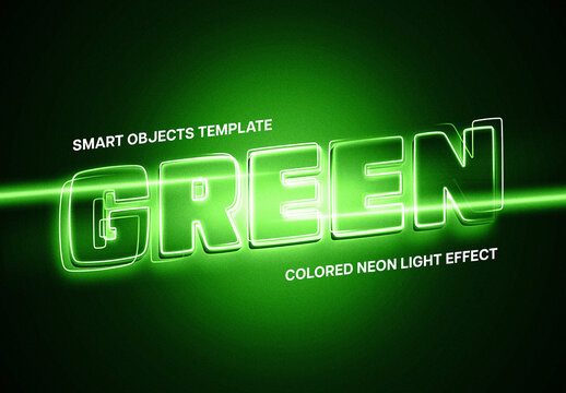 Green Colored Neon Light Text Effect Mockup