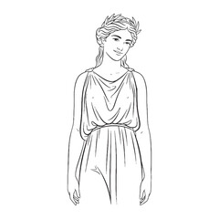 Agriculture Demeter Line Art – Wheat Basket Vector Illustration Fertility Goddess Drawing – Demeter Drawing – Line Art Drawing of Demeter – Demeter Icon – Greek Goddess Vector