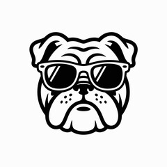 Cool bulldog wearing sunglasses in black and white