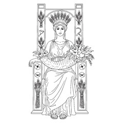 Fototapeta premium Fertility Goddess Demeter Line Art – Wheat Stalks Vector Outline Drawing with Divine Form – Demeter Drawing – Vector of Demeter – Demeter Outline – Greek Goddess Lineart