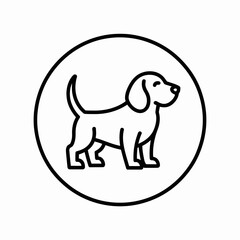 Simple line art icon of a dachshund dog in a circle