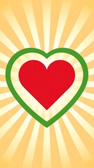 Heart graphic on a sunburst background