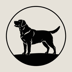 Silhouette of a black labrador retriever in a circle