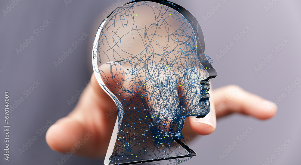 Aufkleber abstract image of a human head with neural network connections, representing ai and brainpower.