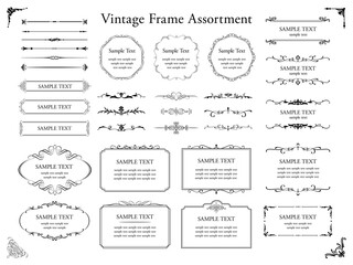 vintage frame set 13_black／ビンテージフレーム・アンティークフレーム・ビクトリアンオーナメントのセット／モノクロ13
