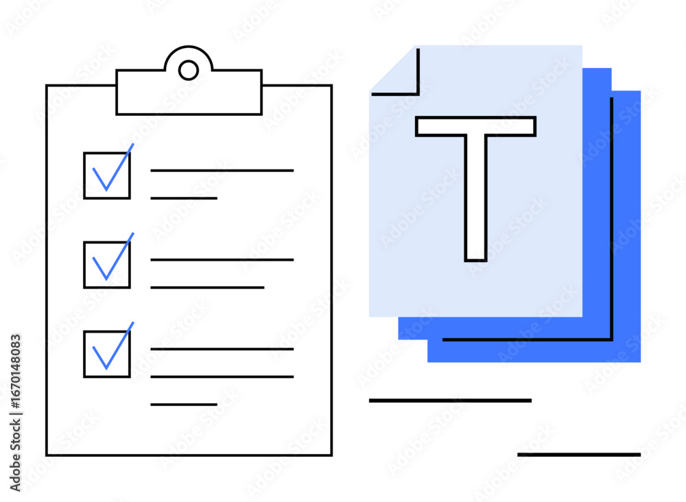 Poster clipboard with checkboxes for task tracking and a set of layered documents. ideal for productivity, 