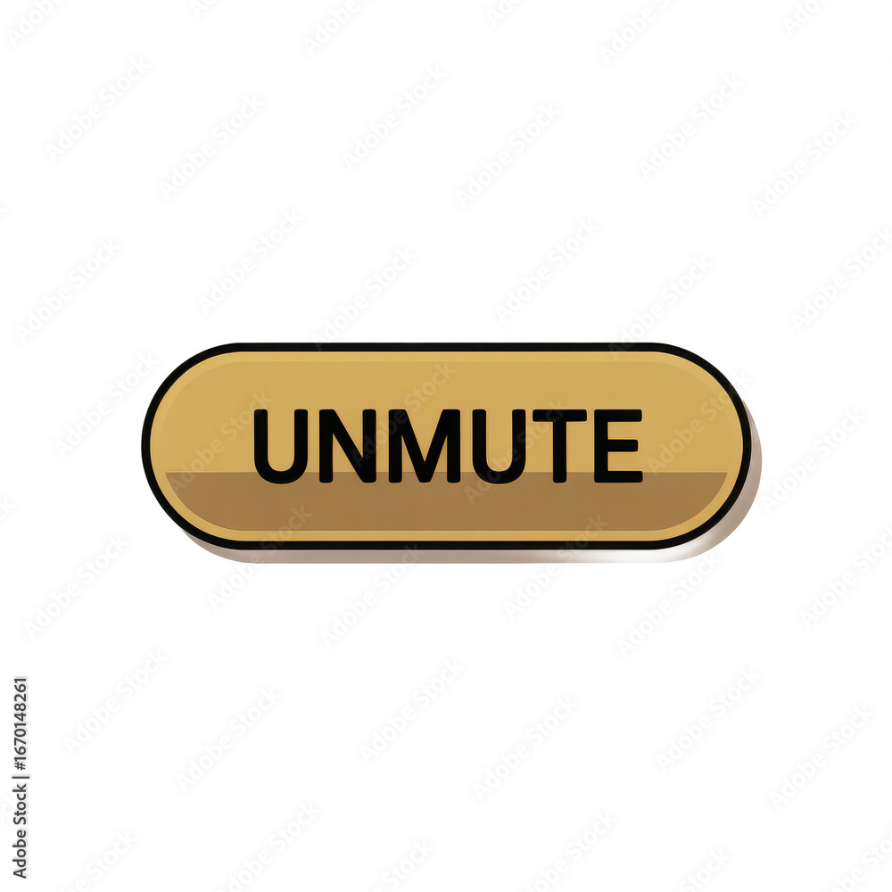 Fototapete golden unmute button shiny metallic oval label with text for audio control and communication interfa