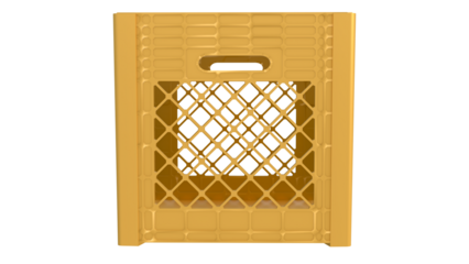 The isolated yellow milk crate 3D modeling transparent object.