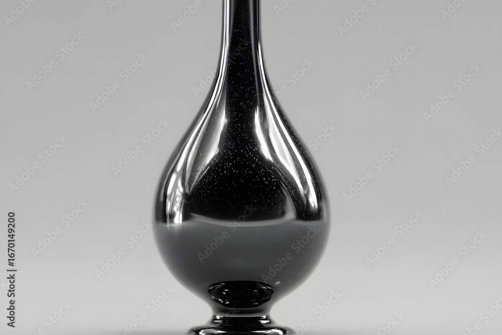 Aufkleber shiny black liquid drop with smooth reflective surfae creating abstract and moern shape isolated on 