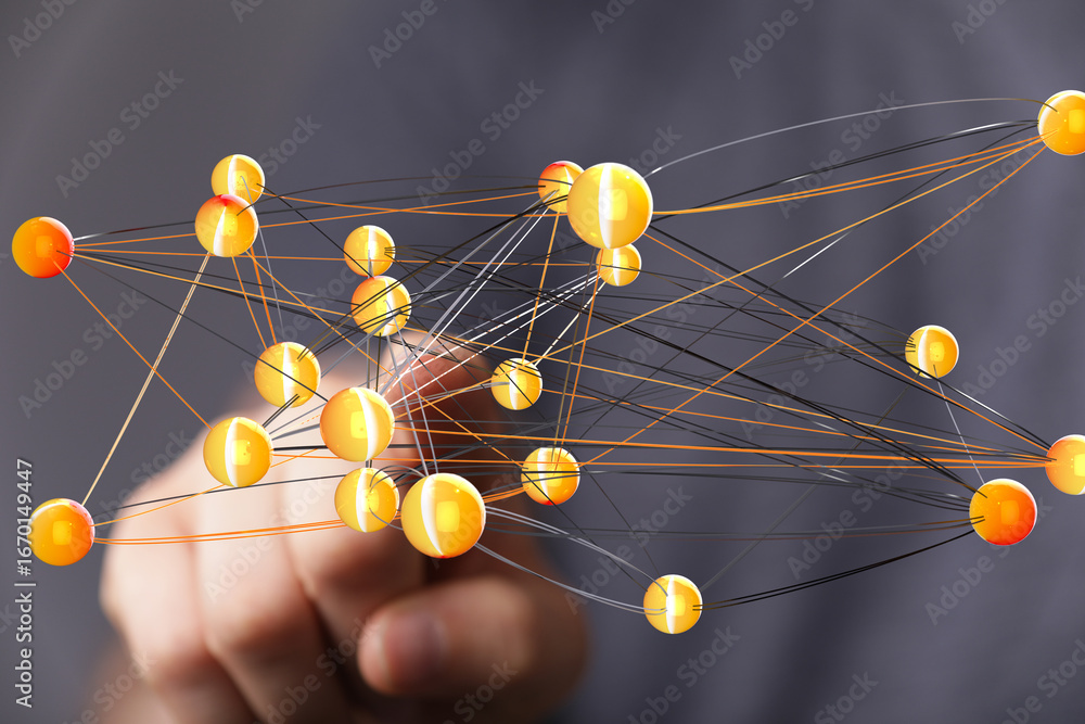 Poster abstract image of a network, showcasing global connections and digital interconnectivity.